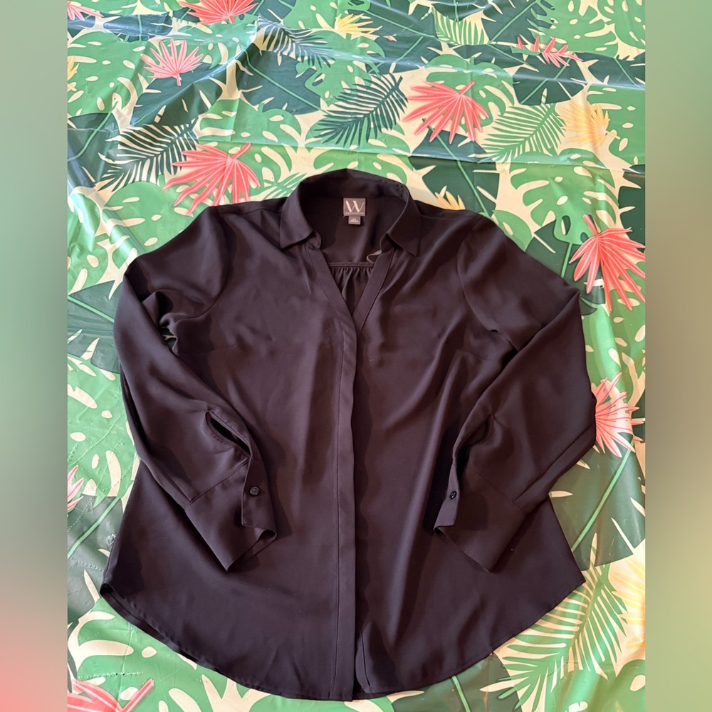 Worthington Sheer Button Down Black Blouse PS Petite Small